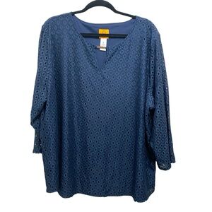 Ruby Rd. Blue Eyelet Overlay Blouse
